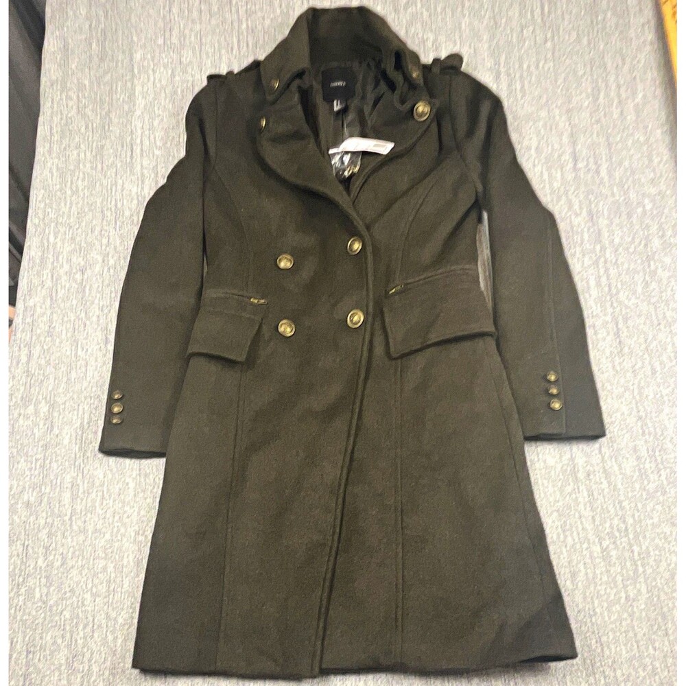 FOREVER 21 Women's Military Wool Blend Long Coat Olive Green Size S NWT